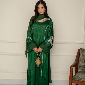 Stitched 3 Piece Silk Suit – Green (Hand Embellished Embroidery)