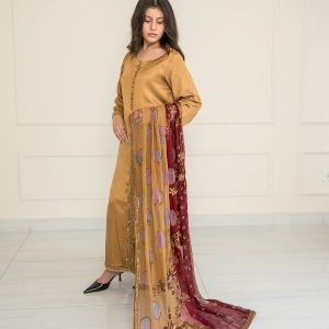 Stitched 3 Piece Silk Suit – Golden Mustard