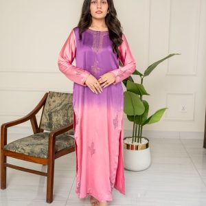Stitched 2 Piece Silk Suit – Pink & Purple (Kashmiri Hand Embroidery)