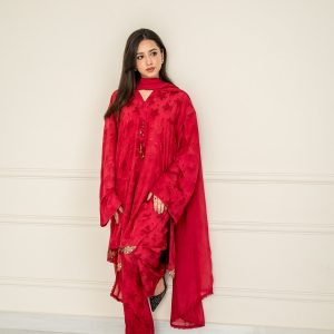 Stitched 3 Piece Silk Suit – Vescos Embossed Red