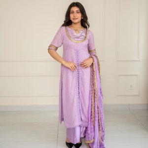 Stitched 3 Piece Shaffon Suit – Lavender